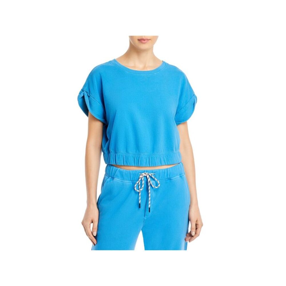 SPLITS 59 Womens Blue Stretch Short Sleeve Crew Neck Crop Top XL